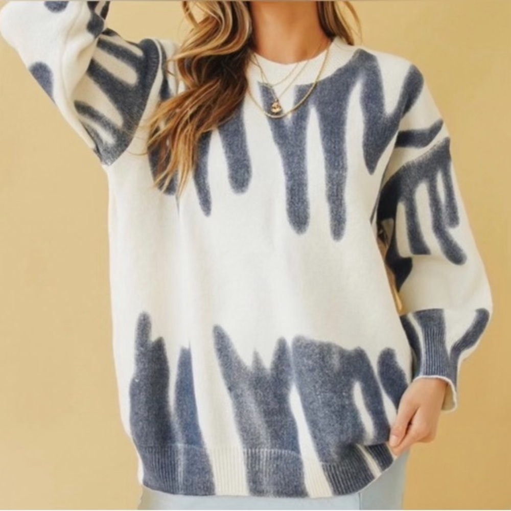 Verge Girl Oversized Knit Sweater white, grey/blue (S/M)